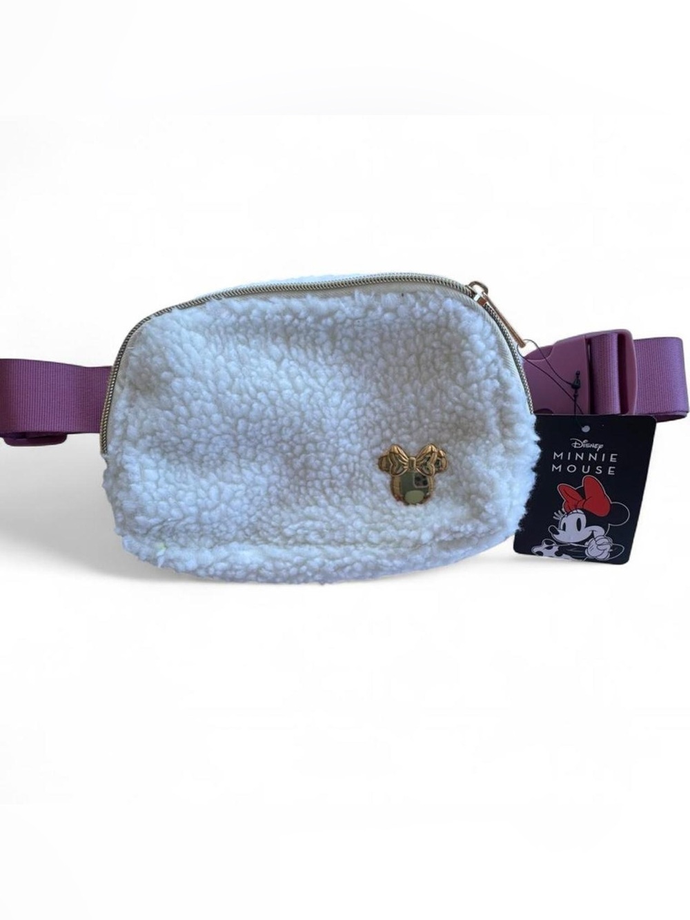 Disney Minnie Mouse White Sherpa Fanny Pack Pink Strap Belt Bag Crossbody NWT